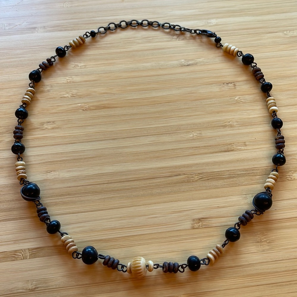 Black Brown Tan Beaded Necklace